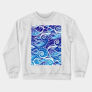 Paisley Bohemian Breeze Art - White and Shades of Blue Crewneck Sweatshirt